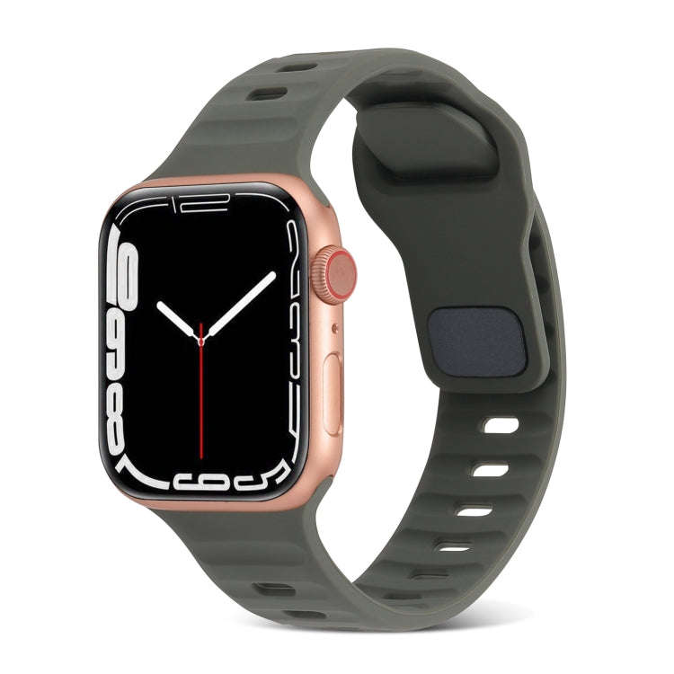 For Apple Watch Series 3 38mm Square Buckle Stripes Silicone Watch Band(Dark Green)