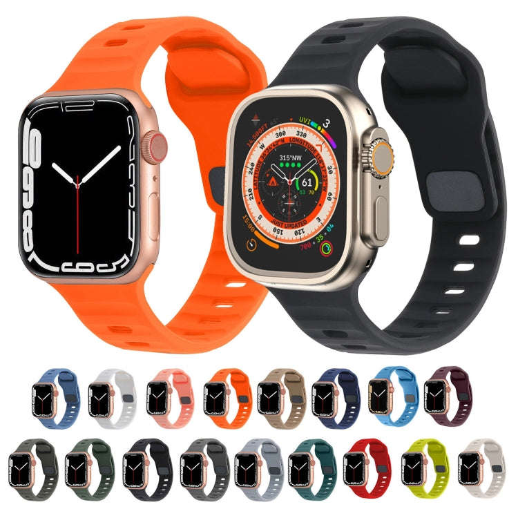 For Apple Watch Ultra 49mm Square Buckle Stripes Silicone Watch Band(Dark Blue)