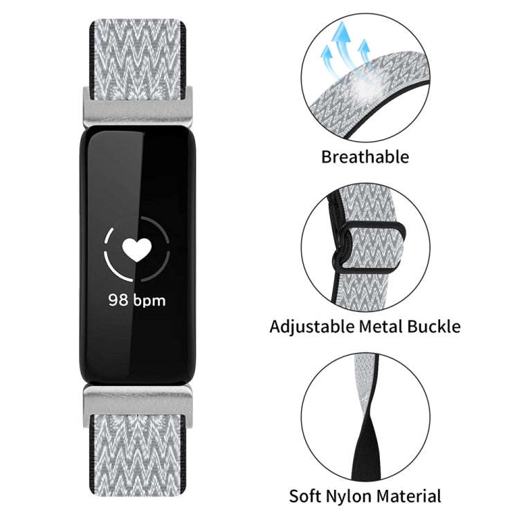 For Fitbit Inspire 3 Buckle Wave Braided Nylon Watch Band(White Black)