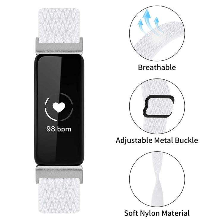 For Fitbit Inspire 3 Buckle Wave Braided Nylon Watch Band(White)