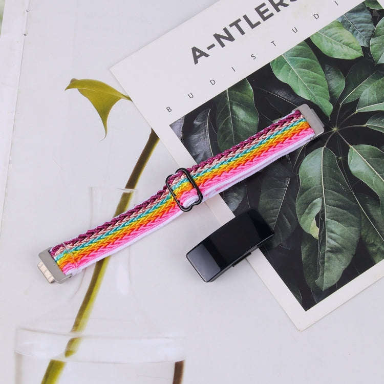 For Fitbit Inspire 3 Buckle Wave Braided Nylon Watch Band(Rainbow)