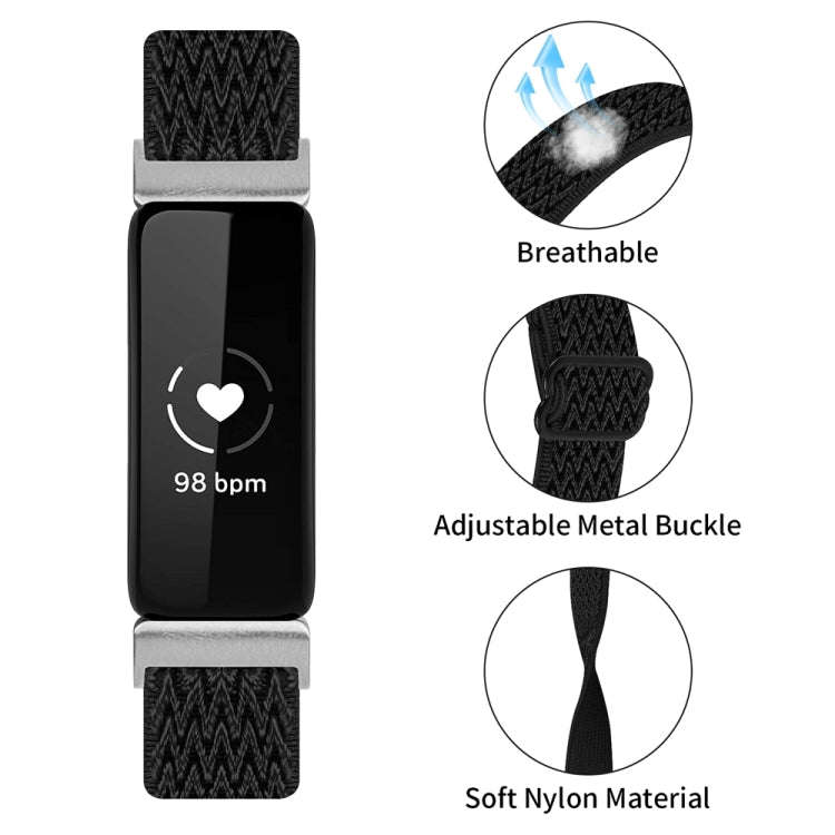 For Fitbit Inspire 3 Buckle Wave Braided Nylon Watch Band(Black)