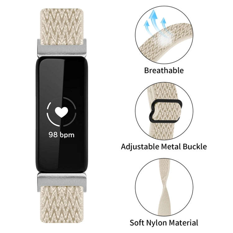 For Fitbit Inspire 3 Buckle Wave Braided Nylon Watch Band(Apricot Color)