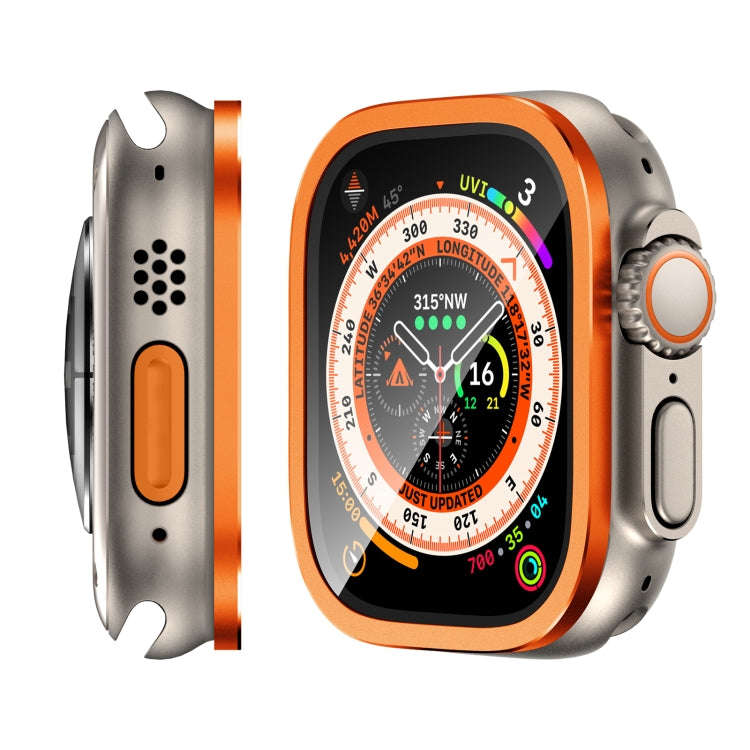 For Apple Watch Ultra 49mm Aluminum Alloy Frame Integrated Tempered Film(Orange)