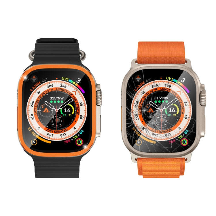 For Apple Watch Ultra 49mm Aluminum Alloy Frame Integrated Tempered Film(Orange)