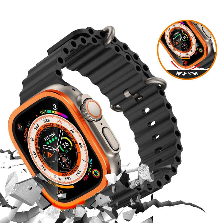 For Apple Watch Ultra 49mm Aluminum Alloy Frame Integrated Tempered Film(Orange)