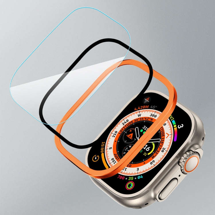 For Apple Watch Ultra 49mm Aluminum Alloy Frame Integrated Tempered Film(Orange)