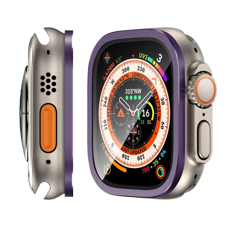 For Apple Watch Ultra 49mm Aluminum Alloy Frame Integrated Tempered Film(Purple)