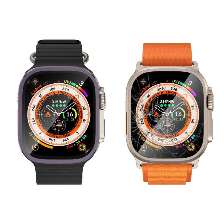 For Apple Watch Ultra 49mm Aluminum Alloy Frame Integrated Tempered Film(Purple)
