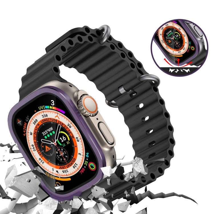 For Apple Watch Ultra 49mm Aluminum Alloy Frame Integrated Tempered Film(Purple)