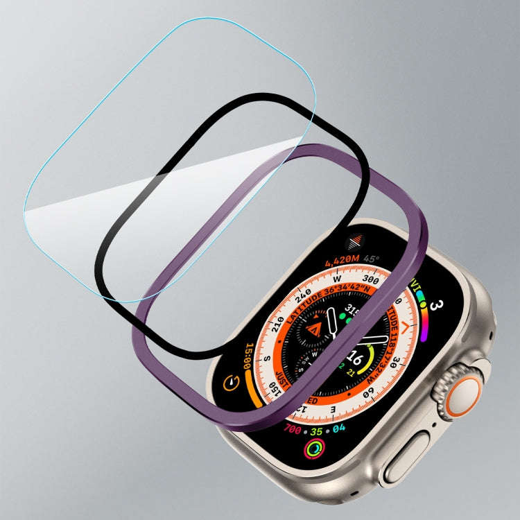 For Apple Watch Ultra 49mm Aluminum Alloy Frame Integrated Tempered Film(Purple)