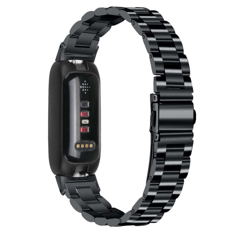 For Fitbit Inspire 3 Three Bead Flat Buckle Stainless Steel Watch Band(Black)