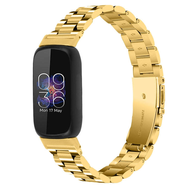 For Fitbit Inspire 3 Three Bead Flat Buckle Stainless Steel Watch Band(Gold)