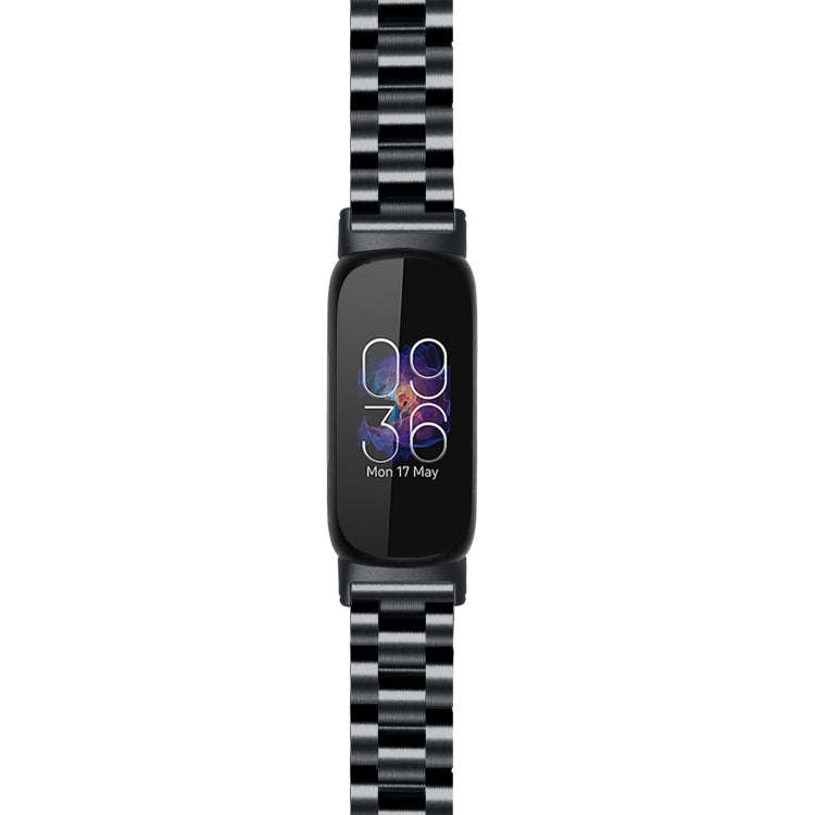 For Fitbit Inspire 3 Three Bead Flat Buckle Stainless Steel Watch Band(Black)