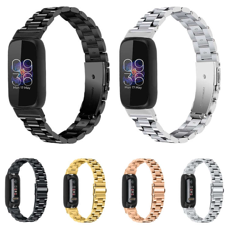 For Fitbit Inspire 3 Three Bead Flat Buckle Stainless Steel Watch Band(Rose Gold)