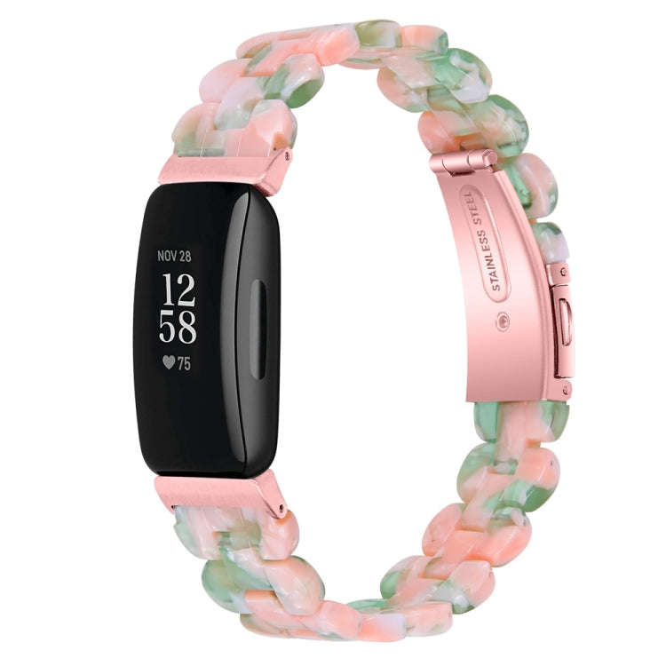 For Fitbit Inspire 3 Oval Resin Replacement Watch Band(Pink Green Flower)