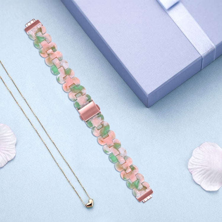 For Fitbit Inspire 3 Oval Resin Replacement Watch Band(Pink Green Flower)