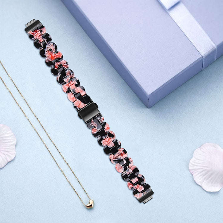 For Fitbit Inspire 3 Oval Resin Replacement Watch Band(Black Pink Flower)