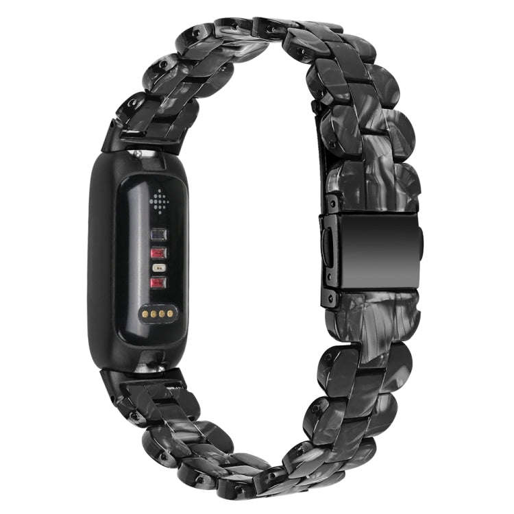 For Fitbit Inspire 3 Oval Resin Replacement Watch Band(Black Flower)