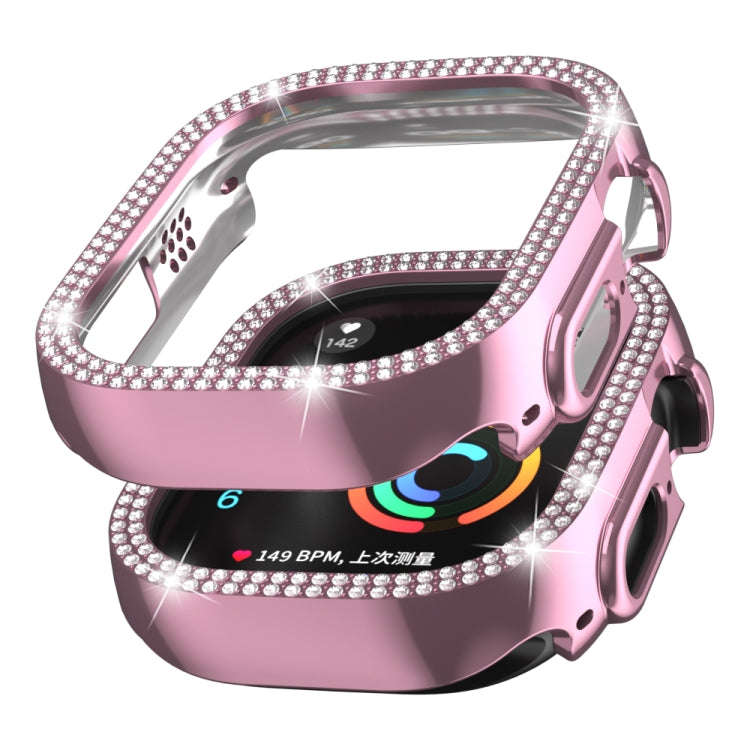 For Apple Watch Ultra 2 / Ultra 49mm Double Row Diamond Hollow PC Watch Case(Pink)