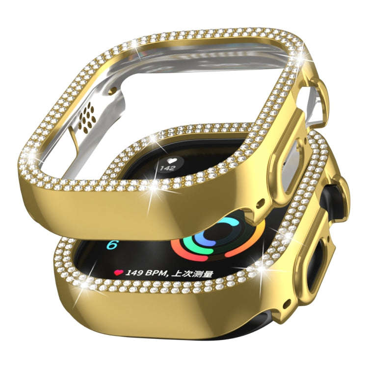 For Apple Watch Ultra 2 / Ultra 49mm Double Row Diamond Hollow PC Watch Case(Gold)