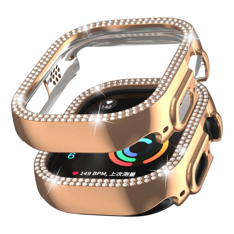For Apple Watch Ultra 2 / Ultra 49mm Double Row Diamond Hollow PC Watch Case(Rose Gold)