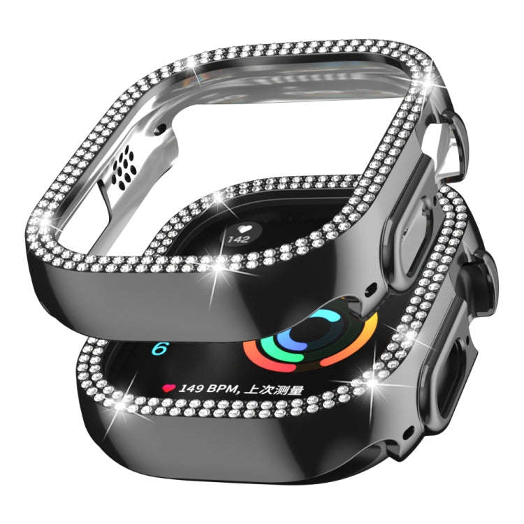 For Apple Watch Ultra 2 / Ultra 49mm Double Row Diamond Hollow PC Watch Case(Black)