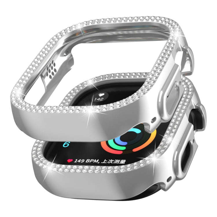 For Apple Watch Ultra 2 / Ultra 49mm Double Row Diamond Hollow PC Watch Case(Silver)