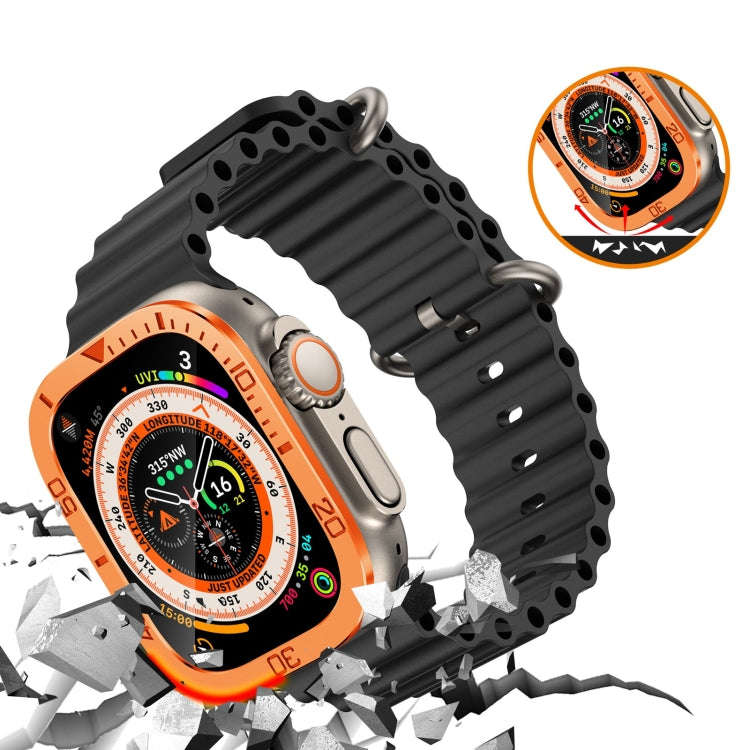 For Apple Watch Ultra 49mm Number Ring Metal Frame Integrated Tempered Film(Orange)