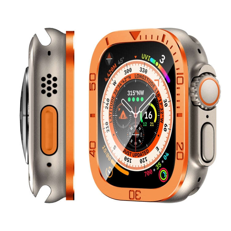 For Apple Watch Ultra 49mm Number Ring Metal Frame Integrated Tempered Film(Orange)