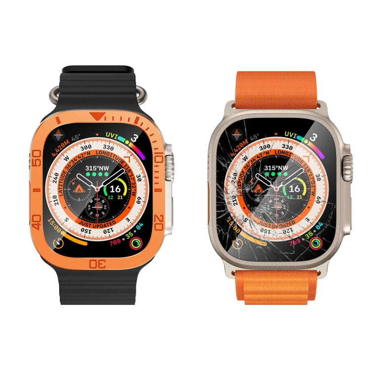 For Apple Watch Ultra 49mm Number Ring Metal Frame Integrated Tempered Film(Orange)