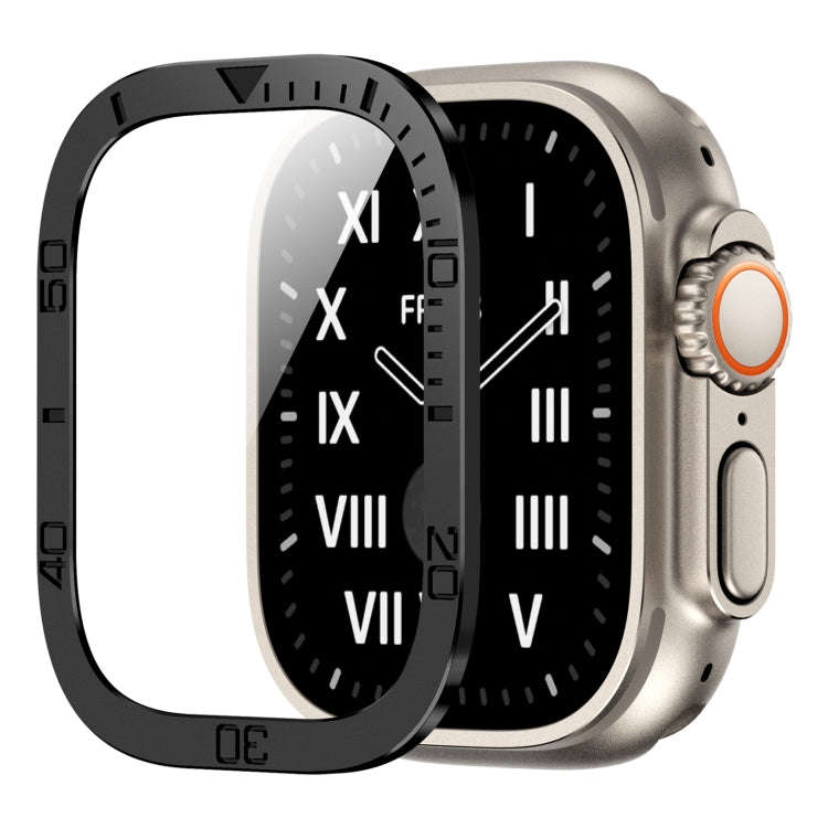 For Apple Watch Ultra 49mm Number Ring Metal Frame Integrated Tempered Film(Black)