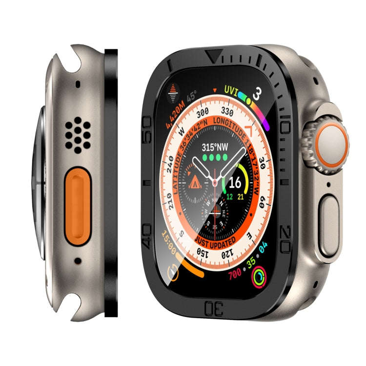 For Apple Watch Ultra 49mm Number Ring Metal Frame Integrated Tempered Film(Black)