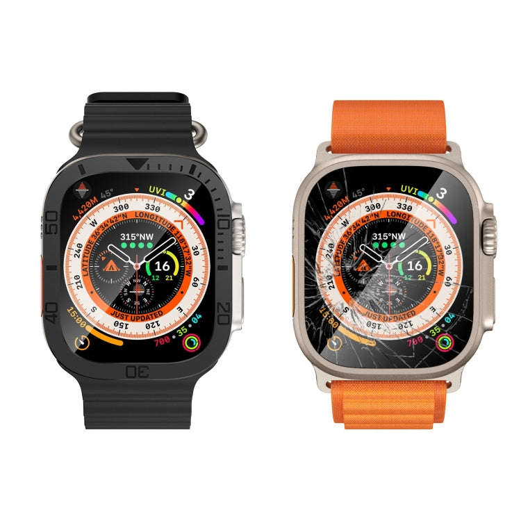 For Apple Watch Ultra 49mm Number Ring Metal Frame Integrated Tempered Film(Black)