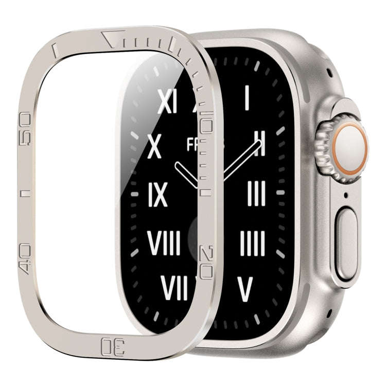 For Apple Watch Ultra 49mm Number Ring Metal Frame Integrated Tempered Film(Original Color)