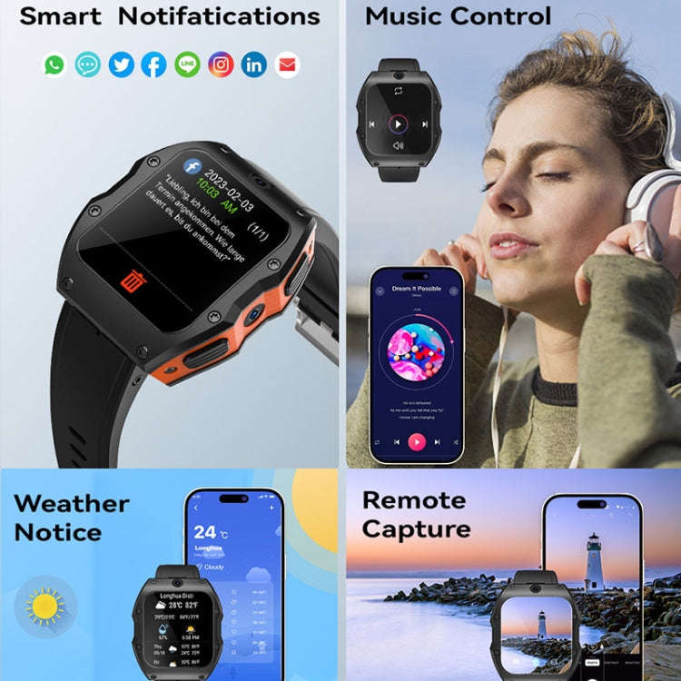 Model X 1.99 inch IP68 Waterproof Android 9.0 4G Dual Cameras Matte Smart Watch, Specification:4G...