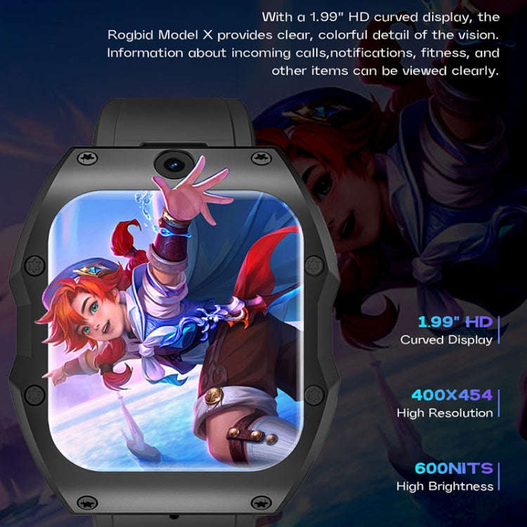 Model X 1.99 inch IP68 Waterproof Android 9.0 4G Dual Cameras Matte Smart Watch, Specification:2G...