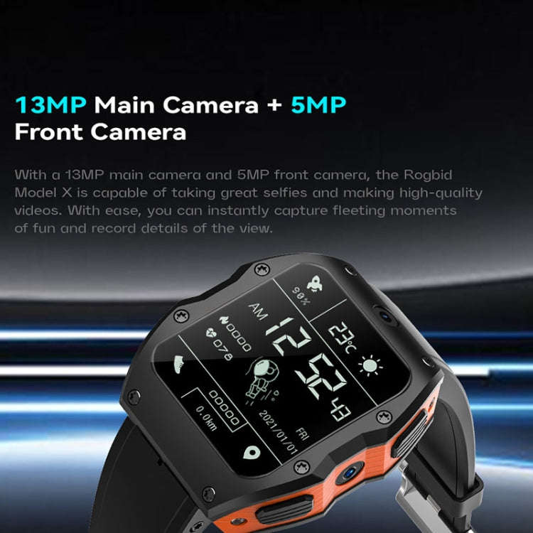 Model X 1.99 inch IP68 Waterproof Android 9.0 4G Dual Cameras Matte Smart Watch, Specification:2G...