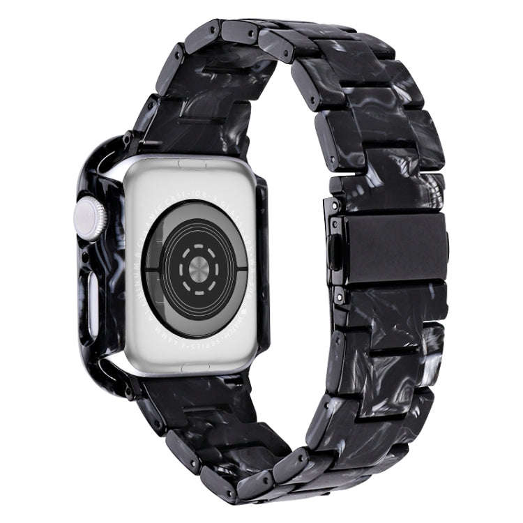 For Apple Watch Ultra 2 / Ultra 49mm Printed Resin PC Watch Band Case Kit(Black Flower)