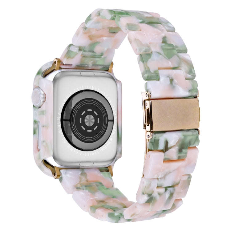 For Apple Watch Series 6/5/4/SE 44mm Printed Resin PC Watch Band Case Kit(Pink Green)