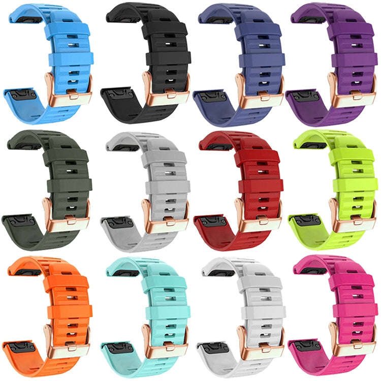 For Garmin Fenix 7S / 6S Pro / 5S Plus 20mm Rose Gold Buckle Quick Release Silicone Watch Band(Blue)