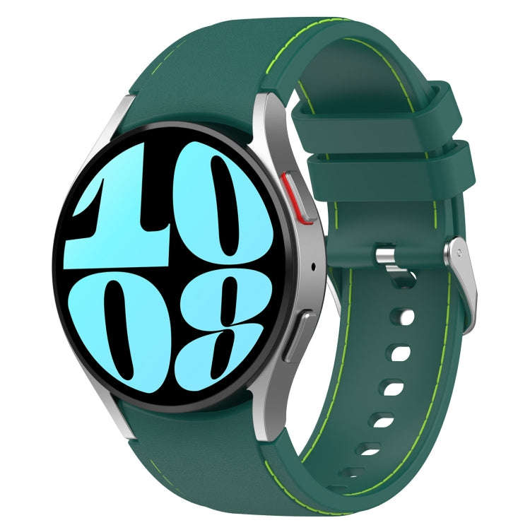 For Samsung Galaxy Watch 6 / 6 Classic Leather Silicone Watch Band(Dark Green)
