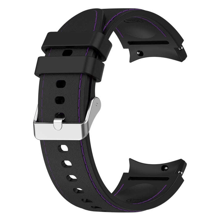 For Samsung Galaxy Watch 6 / 6 Classic Leather Silicone Watch Band(Black+Purple)