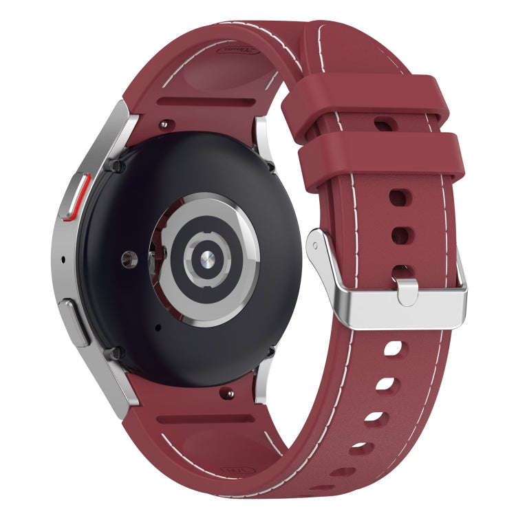 For Samsung Galaxy Watch 6 / 6 Classic Leather Silicone Watch Band(Wine Red)