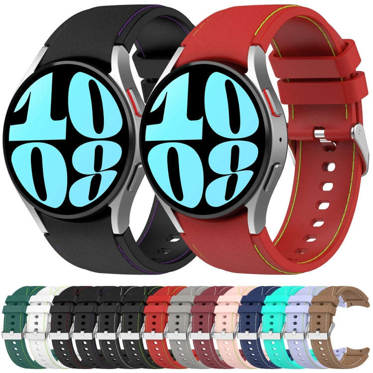 For Samsung Galaxy Watch 6 / 6 Classic Leather Silicone Watch Band(Black+Purple)