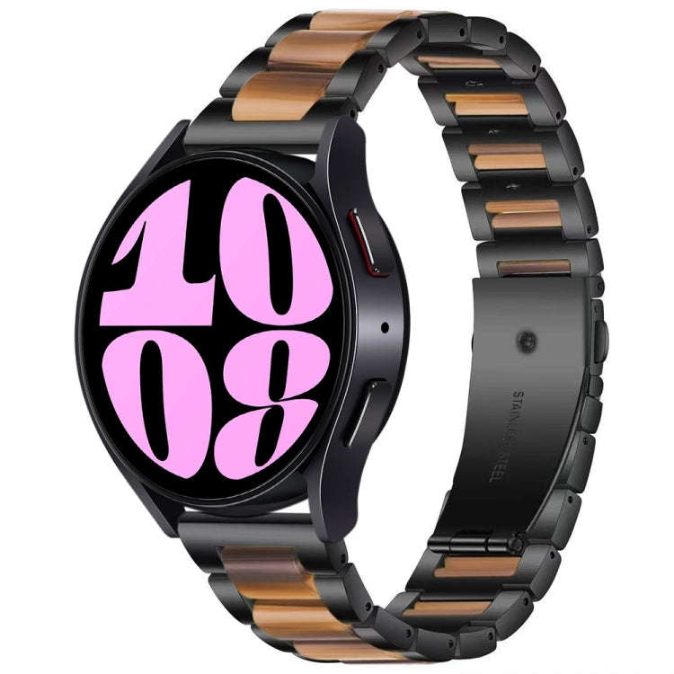 For Samsung Galaxy Watch 6 / 6 Classic Three Bead Resin Metal Watch Band(Black Brown)