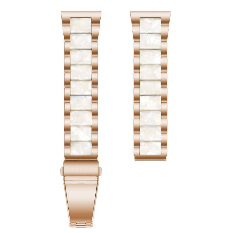 For Samsung Galaxy Watch 6 / 6 Classic Three Bead Resin Metal Watch Band(Rose Gold White)