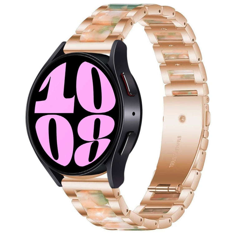 For Samsung Galaxy Watch 6 / 6 Classic Three Bead Resin Metal Watch Band(Rose Gold Green)