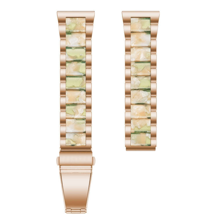 For Samsung Galaxy Watch 6 / 6 Classic Three Bead Resin Metal Watch Band(Rose Gold Green)
