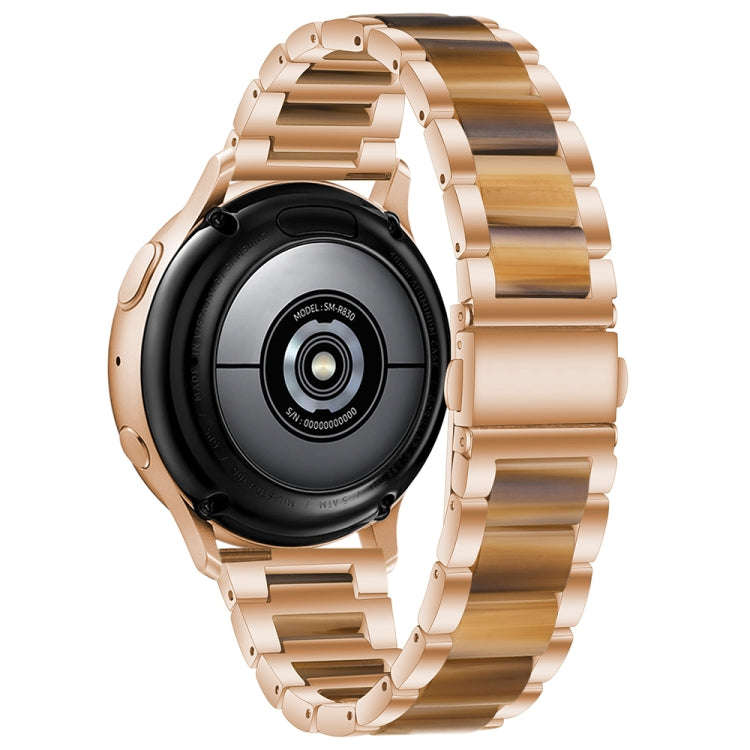 For Samsung Galaxy Watch 6 / 6 Classic Three Bead Resin Metal Watch Band(Rose Gold Brown)